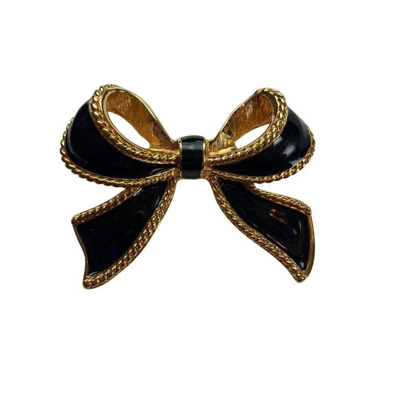 Vintage 80s Kenneth Jay Lane KJL Avon Black Bow Necklace Enhancer Pendant - Picture 3 of 7